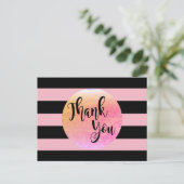Carte Postale Mariage rose Merci rayé noir (Debout devant)