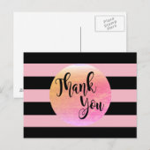 Carte Postale Mariage rose Merci rayé noir (Devant / Derrière)