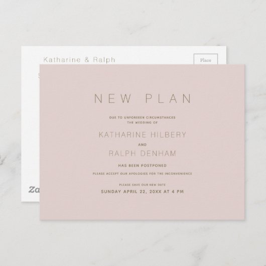 Carte Postale Mariage rose moderne Nouveau plan Faire-part (Devant / Derrière)