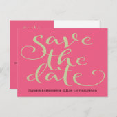 Carte Postale Mariage rose Vert Simple Et Moderne Sauvez La Date (Devant / Derrière)