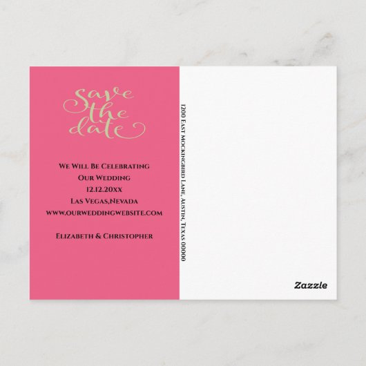 Carte Postale Mariage rose Vert Simple Et Moderne Sauvez La Date (Dos)