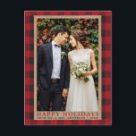 Carte Postale Mariage rouge photo Joyeux jours fériés Kraft<br><div class="desc">Red Buffalo Plaid Mariage Photo Happy Holidays Carte postale Kraft</div>
