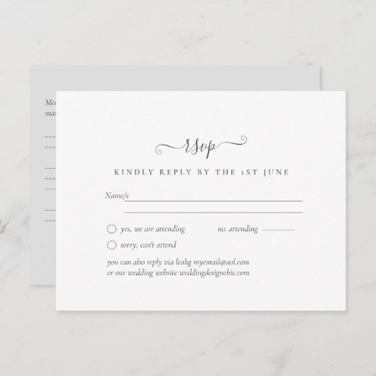 Carte Postale Mariage RSVP blanc clair minimaliste simple (Devant / Derrière)