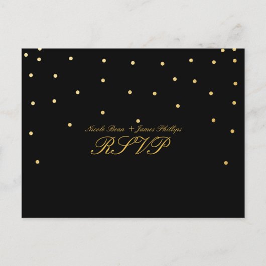 Carte postale Mariage RSVP Confetti en or noir et (Devant)