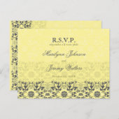 Carte postale Mariage RSVP Damask Swirls Lace Butt (Devant / Derrière)