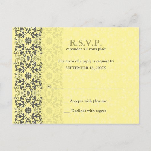 Carte postale Mariage RSVP Damask Swirls Lace Butt (Dos)