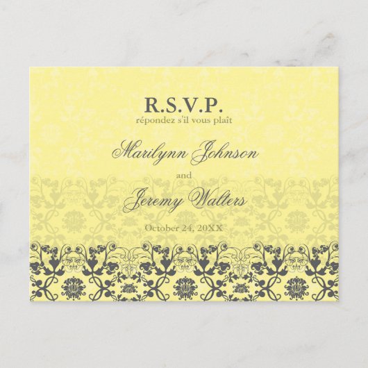 Carte postale Mariage RSVP Damask Swirls Lace Butt (Devant)