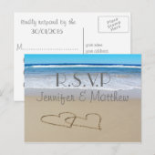 Carte postale mariage "rsvp" de Beach Love Hearts (Devant / Derrière)