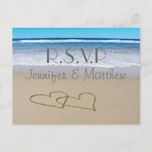 Carte postale mariage "rsvp" de Beach Love Hearts (Devant)