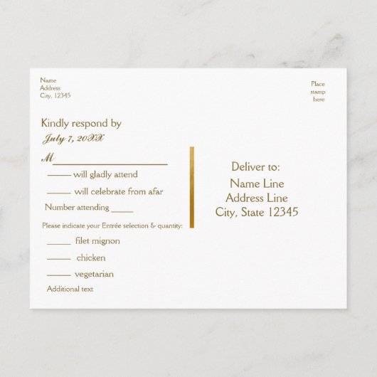 Carte postale Mariage RSVP Gray & Small Gold Confe (Dos)