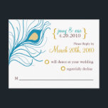 Carte postale Mariage RSVP Peacock Feature<br><div class="desc">REMARQUE>> ces cartes sont trop grandes pour s'insérer dans les enveloppes d'invitation CARRÉ (5.5") ... commander des enveloppes de carré externe de 6" pour s'adapter à tout : www.envelopemall.com</div>