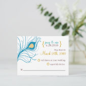 Carte postale Mariage RSVP Peacock Feature (Debout devant)