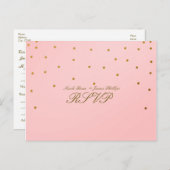 Carte postale Mariage RSVP Pink & Small Gold Confe (Devant / Derrière)