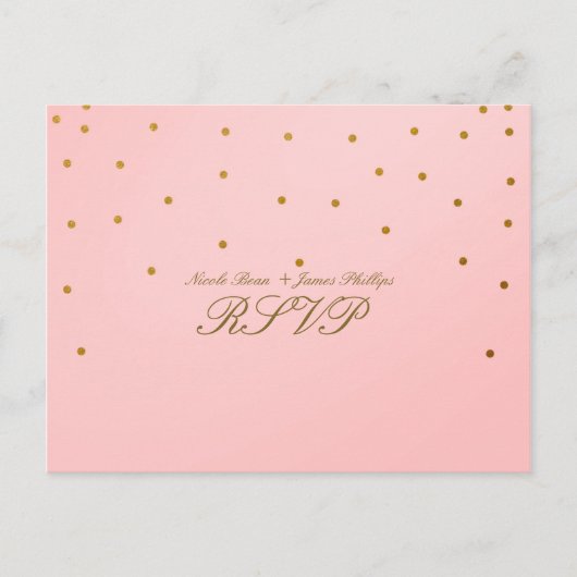 Carte postale Mariage RSVP Pink & Small Gold Confe (Devant)