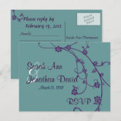 Carte postale Mariage RSVP Turquoise et violette (Devant / Derrière)