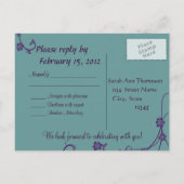 Carte postale Mariage RSVP Turquoise et violette (Dos)