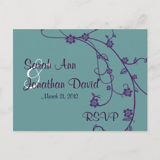 Carte postale Mariage RSVP Turquoise et violette (Devant)