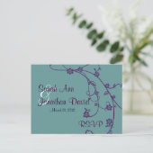 Carte postale Mariage RSVP Turquoise et violette (Debout devant)
