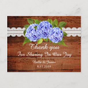 Carte postale Mariage Rustique Blue Hydrangea