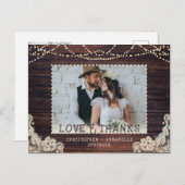 Carte Postale Mariage Rustique Bois Chaîne Lumières Merci photo (Devant / Derrière)