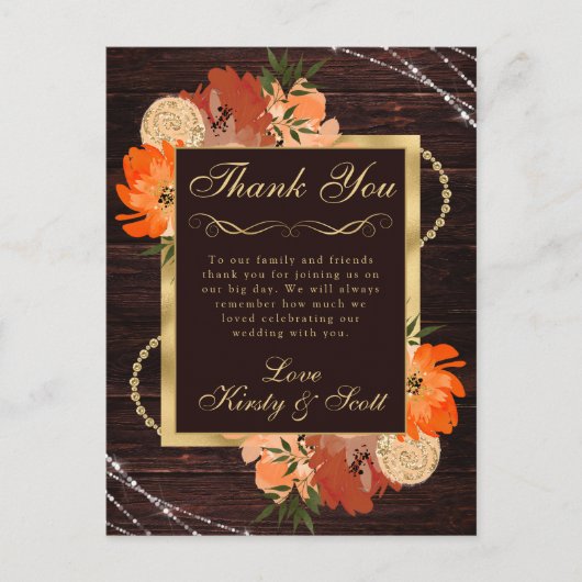 Carte Postale Mariage Rustique Burnt Orange Fall Flowers (Devant)