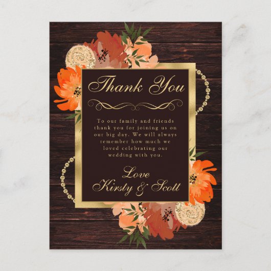 Carte Postale Mariage Rustique Burnt Orange Fall Flowers (Devant)