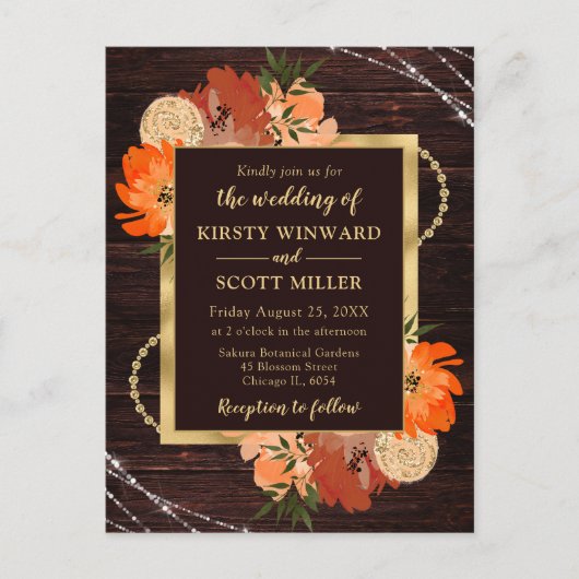 Carte Postale Mariage Rustique Burnt Orange Fall Flowers (Devant)