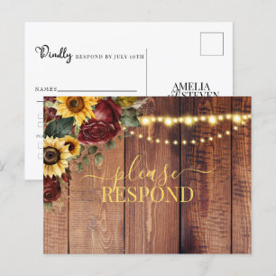 Carte Postale Mariage rustique de tournesol RSVP