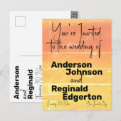 Carte Postale Mariage rustique estival jaune pêche (Devant / Derrière)