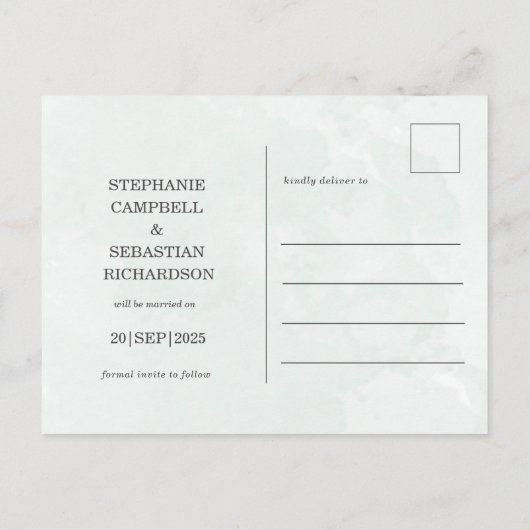 Carte Postale Mariage Rustique Eucalyptus Green ENREGISTRER LA D (Dos)