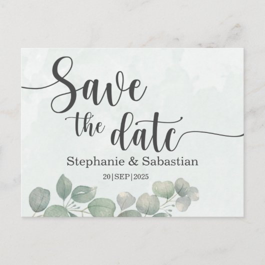 Carte Postale Mariage Rustique Eucalyptus Green ENREGISTRER LA D (Devant)