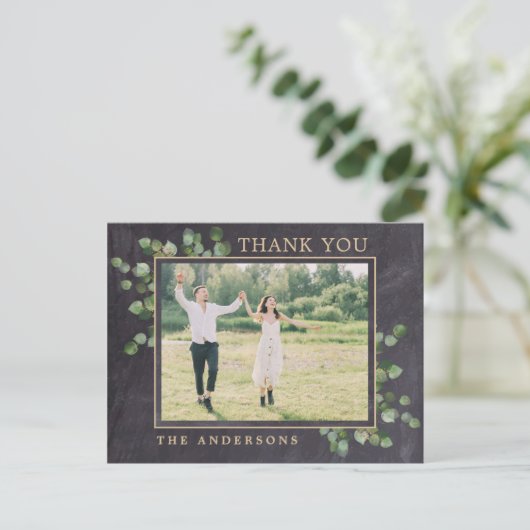 Carte Postale Mariage rustique Eucalyptus Merci photo (Debout devant)