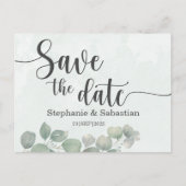 Carte Postale Mariage rustique Eucalyptus vert SAVE THE DATE (Devant)