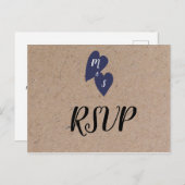 Carte Postale Mariage rustique | Kraft Style Monogram Heart RSVP (Devant / Derrière)