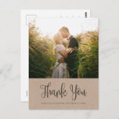 Carte Postale Mariage rustique moderne. Kraft calligraphie merci (Devant / Derrière)