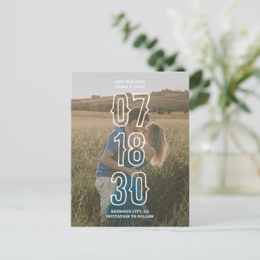 Carte Postale Mariage Rustique Photo Enregistrer La Date (Debout devant)