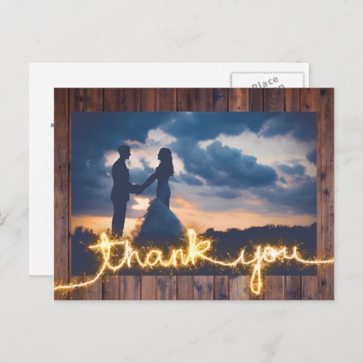 Carte Postale Mariage Rustique Photo Moderne Merci Sparkler (Devant / Derrière)