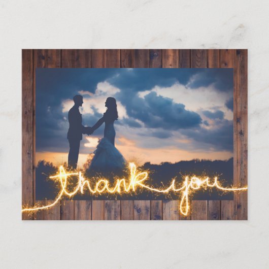 Carte Postale Mariage Rustique Photo Moderne Merci Sparkler (Devant)