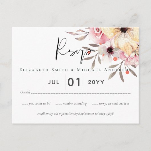 Carte Postale Mariage Rustique rose rose floral Sage RSVP (Devant)