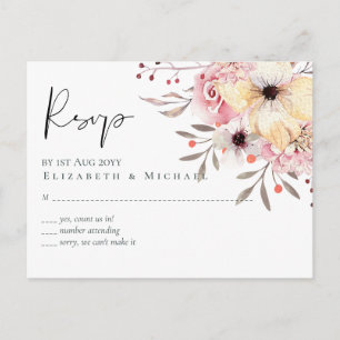 Carte Postale Mariage Rustique rose rose floral Sage RSVP