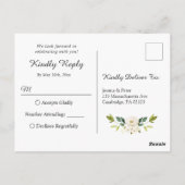 Carte Postale Mariage Rustique RSVP Roses Blanches Bois (Dos)