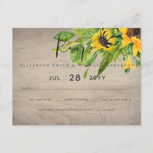 Carte Postale Mariage rustique Tournesol Woodland RSVP