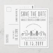 Carte Postale Mariage San Fran | Skyline stylisée Enregistrer la (Devant / Derrière)