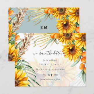 Carte Postale Mariage Sauge Herbe des Pampas Tournesols Dates à