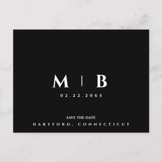 Carte Postale Mariage simple B/W Monogramme Enregistrer la date (Devant)