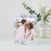 Carte Postale Mariage simple bleu floral une photo  Merci (Debout devant)