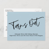 Carte Postale Mariage simple Bleu reporté Faire-part (Devant / Derrière)