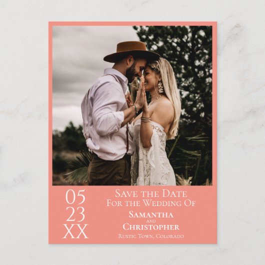 Carte Postale Mariage simple de corail ou de Saumon Enregistrer  (Devant)