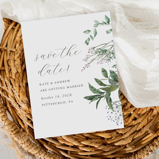 Carte Postale Mariage simple de prairie verte Enregistrer la dat