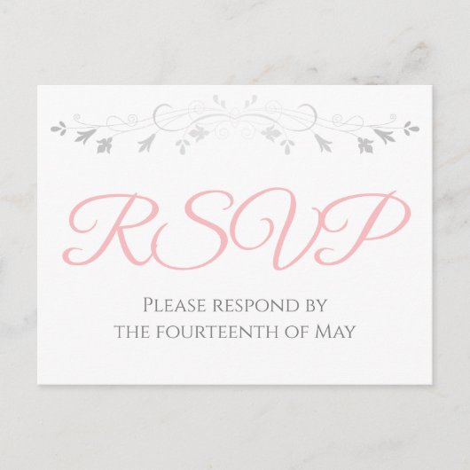 Carte Postale Mariage simple d'élégance argent et rose RSVP (Devant)